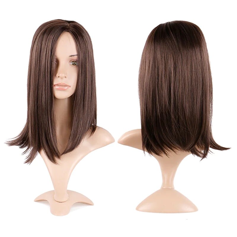 Perucas marrons para as mulheres natural reta longa peruca de cabelo liso marrom centro rachado cabelo reto perucas festa de natal 16 polegada