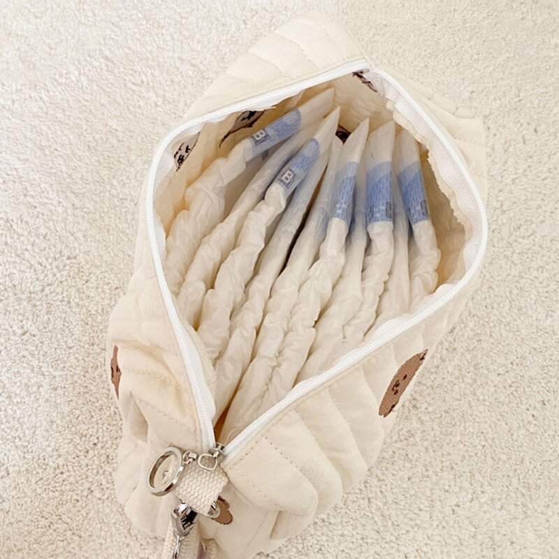 Saco de fraldas do bebê carrinho de bebê sacos organizador urso bordado multifuncional fralda enfermagem mamãe viagem bolsa de maquiagem