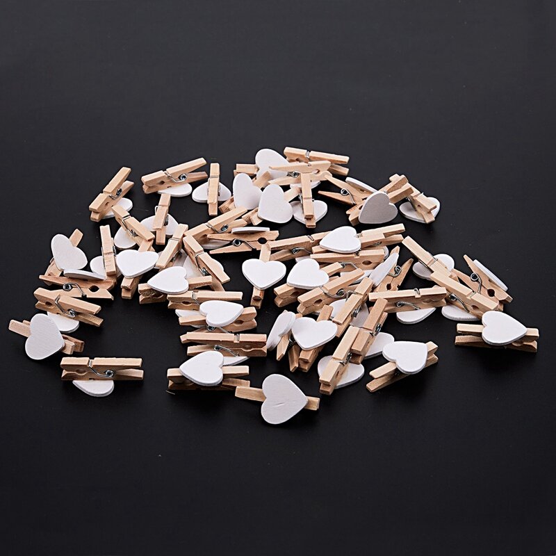 Mini pinces à linge en bois avec cœurs, petites pinces décoratives, blanc, 2 pièces