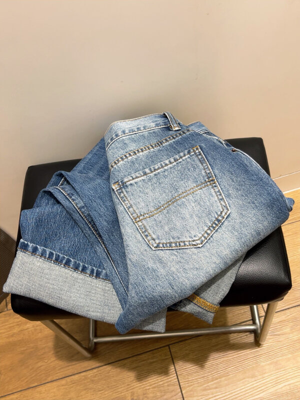Женские джинсы в стиле ретро ADAgirl, синие прямые джинсы с высокой талией и широкими штанинами, модные брюки оверсайз в стиле хип-хоп, Y2k