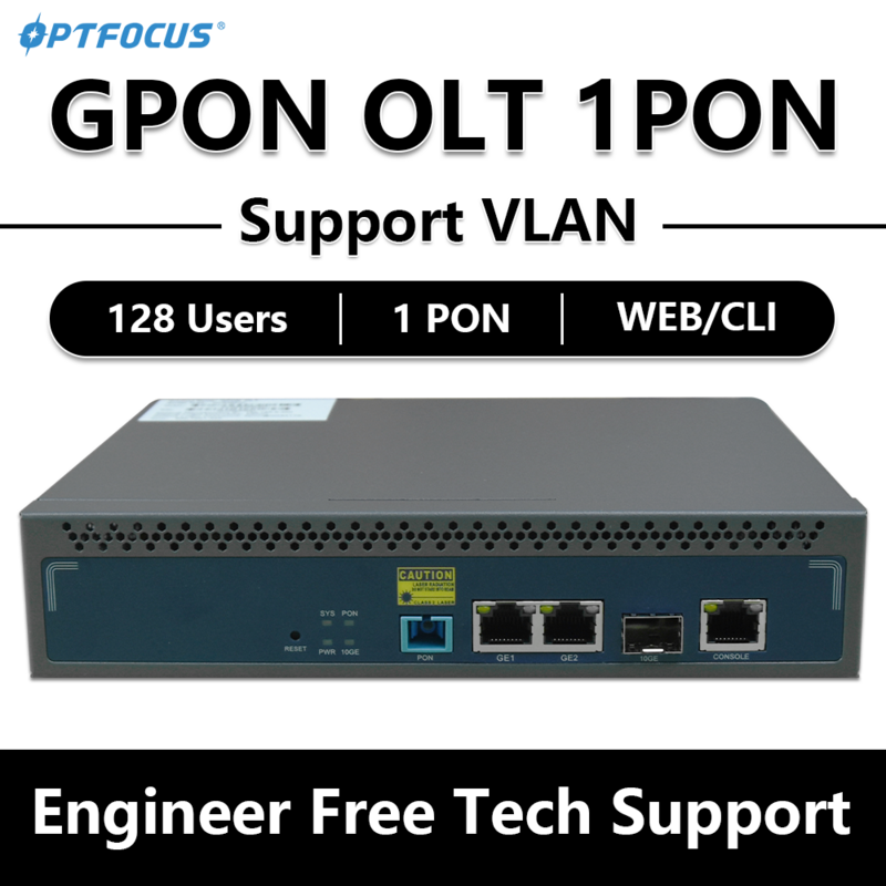 OPTFOCUS GPON OLT 1PON 128 ONU 10G Uplink C + GBIC SFP 100-240V AC 12V DC daya MINI GPON OLT 1 Port gratis pengiriman