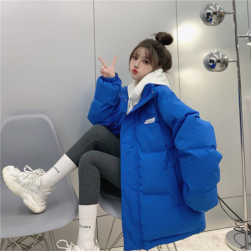Chaqueta de plumón azul Klein para mujer, chaqueta holgada de algodón de estilo coreano, diseño de invierno, 2022