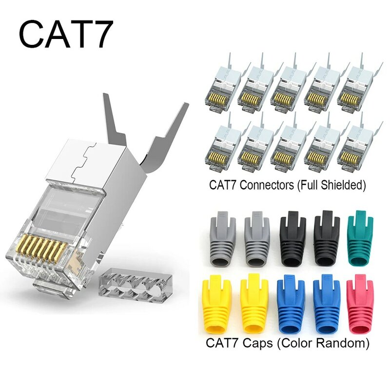 Xintylink ปลั๊กสายเคเบิลอีเทอร์เน็ตเชื่อมต่อ RJ45 cat8 CAT7 Cat6A เครือข่ายตัวผู้แจ็ค50U หุ้มโลหะ8P8C SFTP LAN Modular 1.5มม