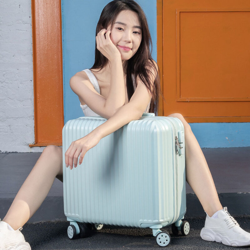 Novo verde/rosa/prata/branco spinner mulher mala de viagem 18 polegadas bagagem com trole super compressivo material abs + pc