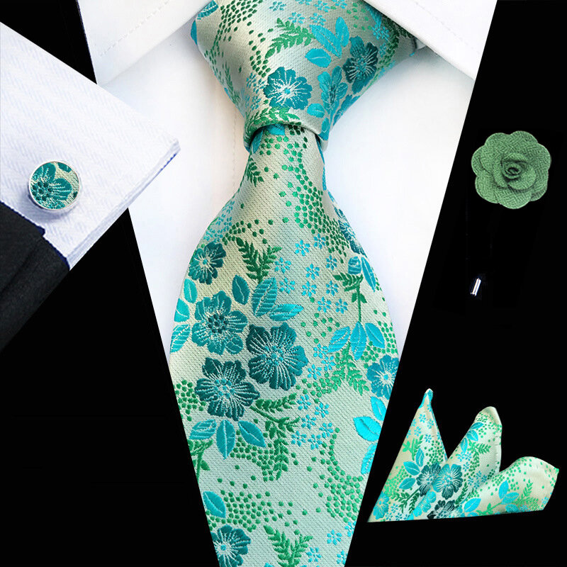 Conjunto de corbatas rosas florales para hombres, corbata de cuello de fiesta de boda, pañuelo, broche, gemelos, accesorios para hombres, Gravata de alta calidad