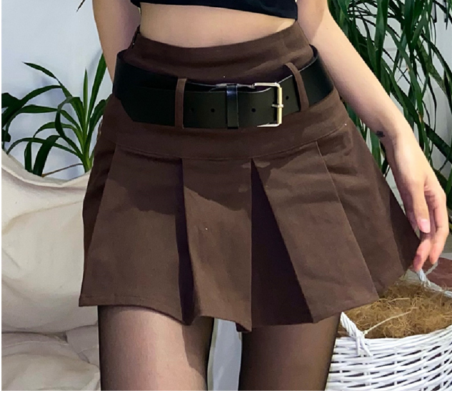 Brown vintage plissado saias das mulheres 90s estética menina da escola mini saia de cintura alta bonito kawaii roupas