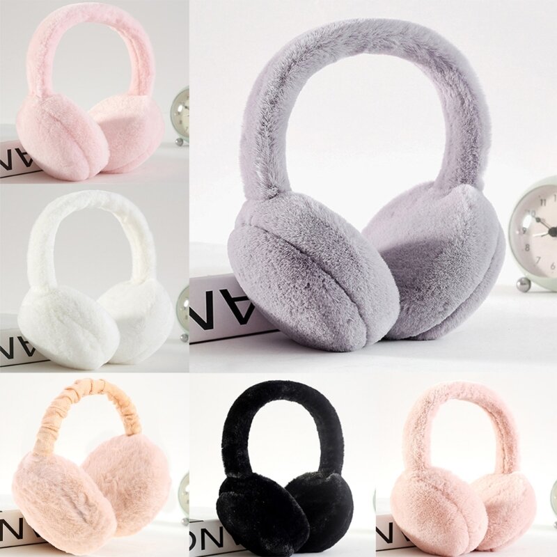 Y166 Women Men Winter Warm Faux Furry Earmuffs Headband Outdoor Windproof Solid Color Foldable Ear Covers Warmers