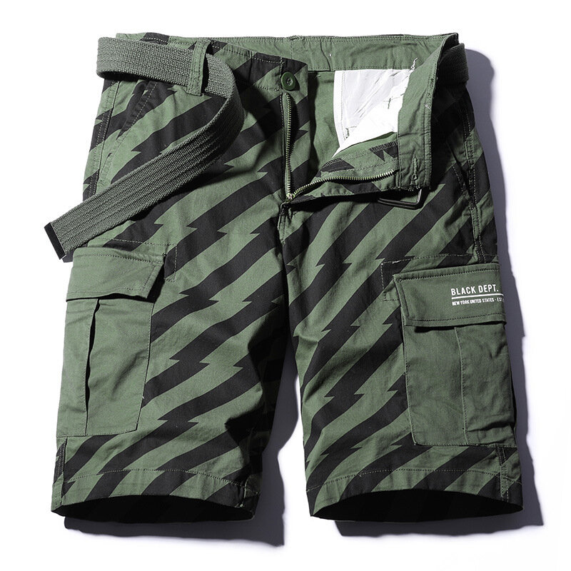 Летние мужские шорты-карго, мужские Модные уличные шорты в полоску с несколькими карманами