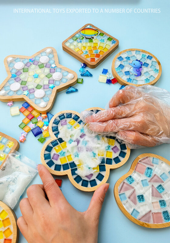 Mosaico de bambu diy coasters artesanal material criativo para copo tapete placemat mosaico cristal artesanato kit ferramentas crianças presente
