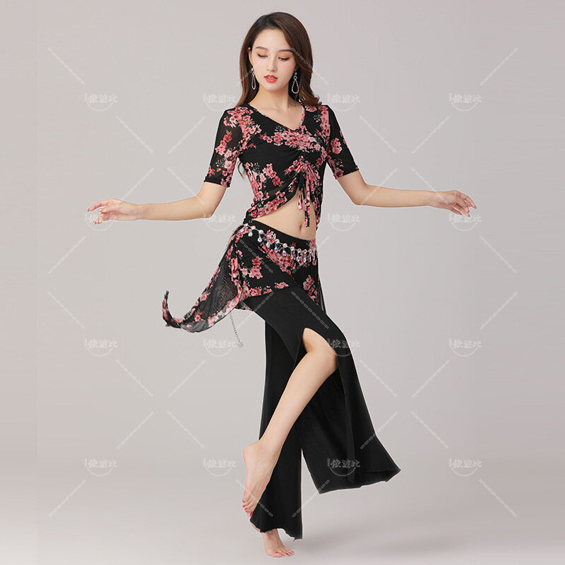 女性のためのモダンなダンスコスチューム、ベリーダンス服セット、ステージパフォーマンスのためのセクシーな衣装、女性のためのアクセサリースーツ