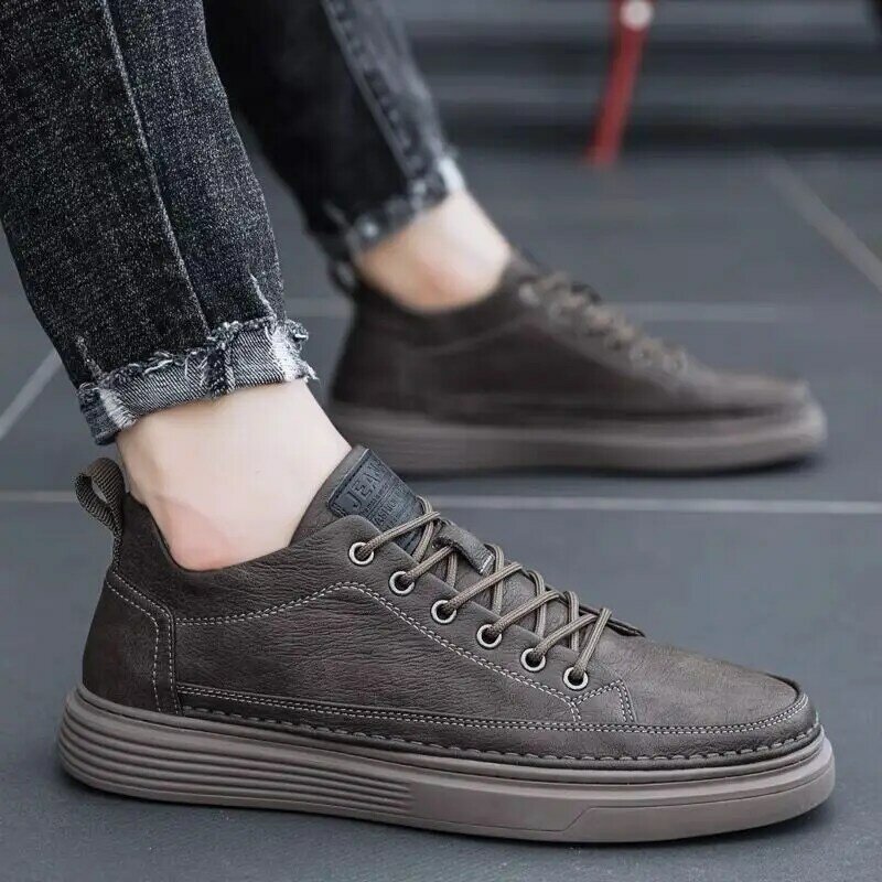 Leather Men Casual Shoes Spring Fashion Shoes for Men Comfort Walking Platform Male Ankle Vulcanized Shoes Tenis Masculino