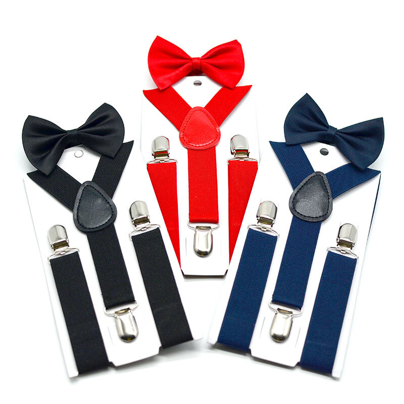 Kids Suspenders Bow Tie Set Boy Girl Retro Adjustable Suspenders Children Baby Braces Clip-on Trousers Wedding Ties Accessories