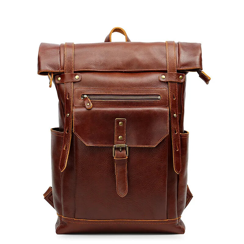 Newsbirds Vintage Style Leather Backpack Travel Bag For Men Computer 16 Inch Anti Theft Male Cowksin