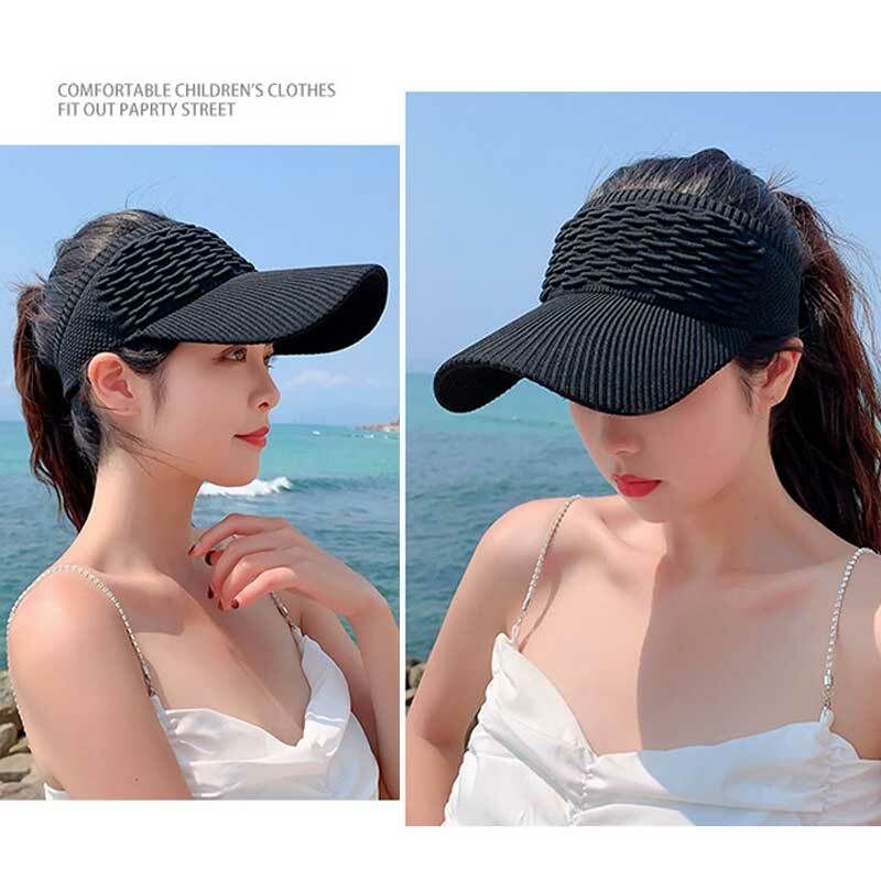 Fashion Folds Design Women Empty Top Hat Summer Solid Color Large Brim Sunscreen Hat Outdoor Elastic Fabric Sports Sun Cap 8010