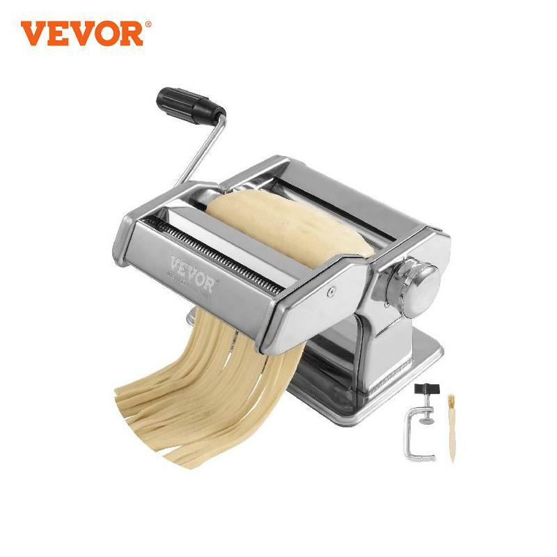 Mesin pembuat Pasta VEVOR, 9 pengaturan ketebalan yang dapat disesuaikan, pembuat Mi, penggulung dan pemotong baja tahan karat, tekan tangan Manual