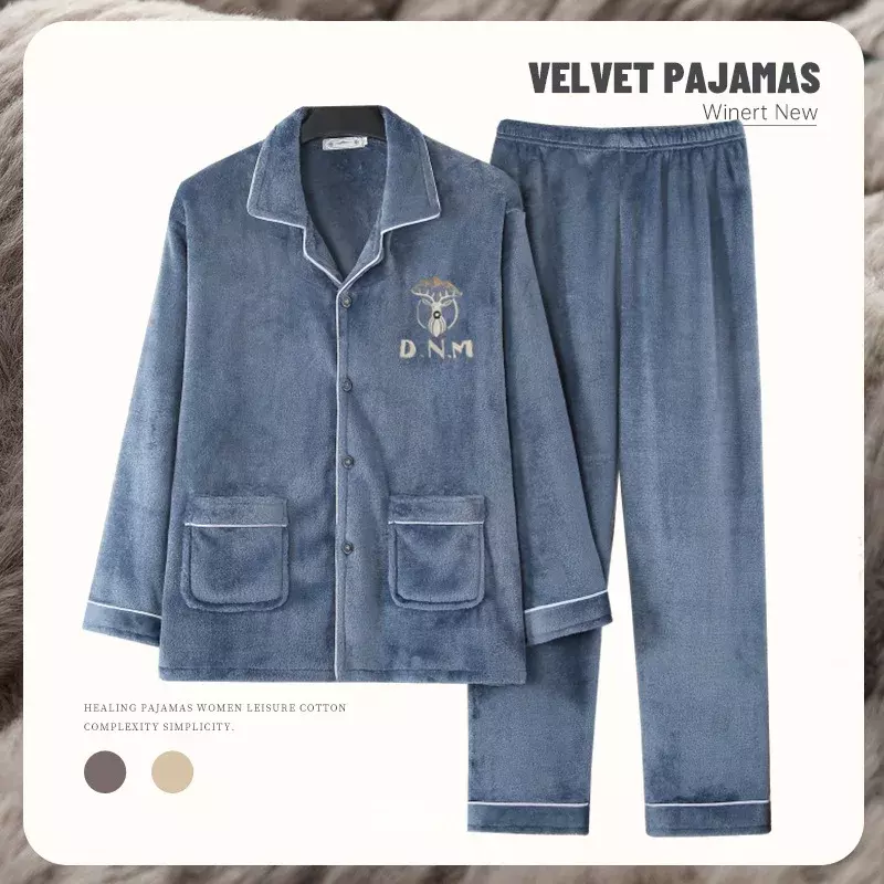 Plus Size Winter Long Sleeve Thick Warm Flannel Pajama Sets for Men Coral Velvet Sleepwear Suit Pyjamas Homewear Clothes 2024