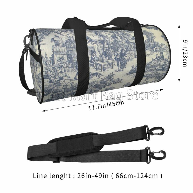 French Toile De Jouy Travel Duffel Bag Crossbody Bag Large Capacity Weekend Bag Convenient Carry on Luggage Unisex Duffel Bags