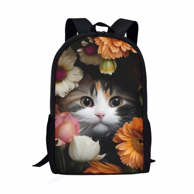 Tas sekolah pola bunga kucing cantik ransel kasual sehari-hari mode remaja tas buku anak laki-laki perempuan ransel bepergian
