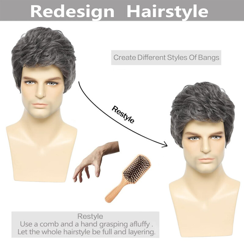 Cool Brown Fashion parrucca arricciata corta per uomo pezzo estensioni dei capelli personalizzate fai da te per uso quotidiano parrucche Glueless pronte da indossare
