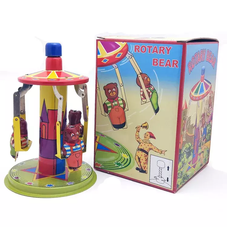 [Lustige] Erwachsene Sammlung Retro Wind up spielzeug Metall Zinn amusement park rotary bär Clockwork spielzeug figuren modell vintage spielzeug geschenk