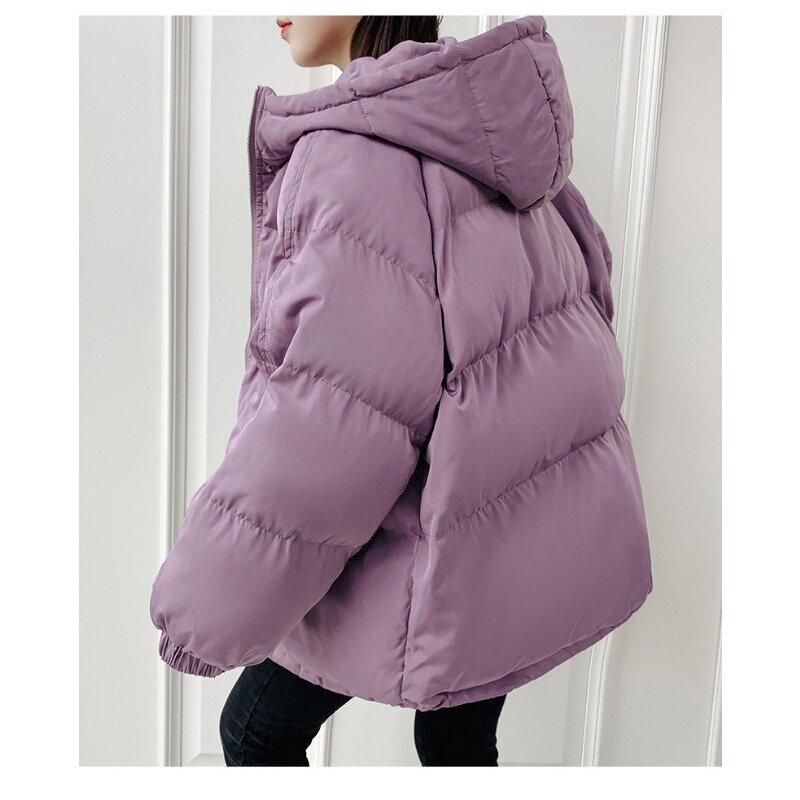 女性のための大きくて破れたスタンドカラーフード付きジャケット,韓国風のパーカー,長袖,ポケット,エレガントなコート,暖かい,冬