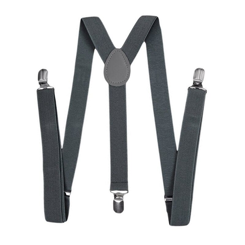 New 2X Unisex Clip On Suspender Elastic Y-Shape Back Formal Adjustable Braces, Dark Gray