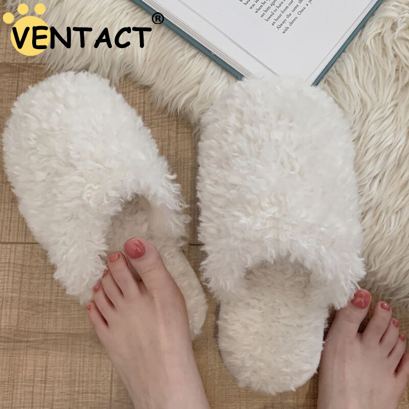 VENTACT Women'S Slippers Indoor Home Winter Ins Fashion Warm Furry Flip Flops Soft Sole Shoes Woman Simple Female Footwear