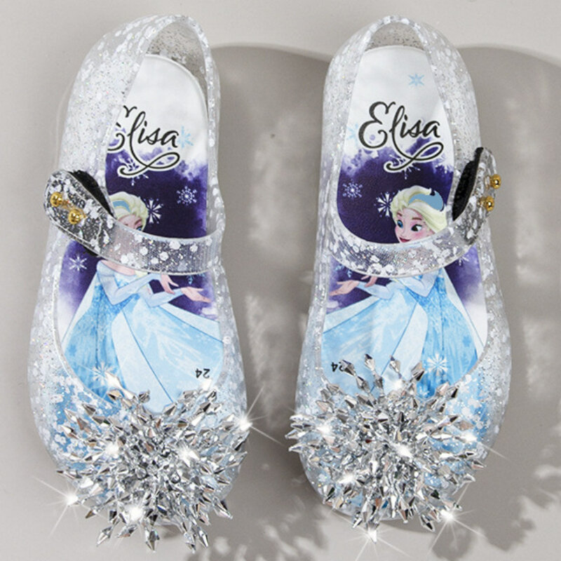 Disney Children's Shoes Summer Children's Princess Rhinestone Children's Soft Sole Crystal Princess Jelly Shoes Size 24-29