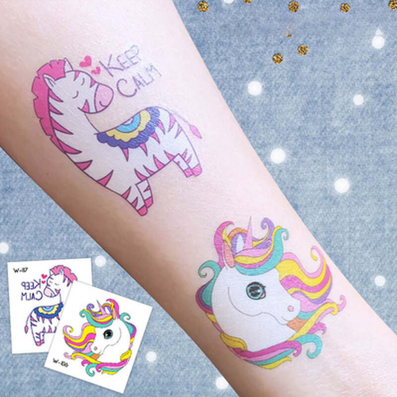 Juego de tatuajes de unicornio de 20 piezas colores, tatuaje temporal para niñas y niños, para el cuerpo pegatina, tatuaje bonito, gran oferta
