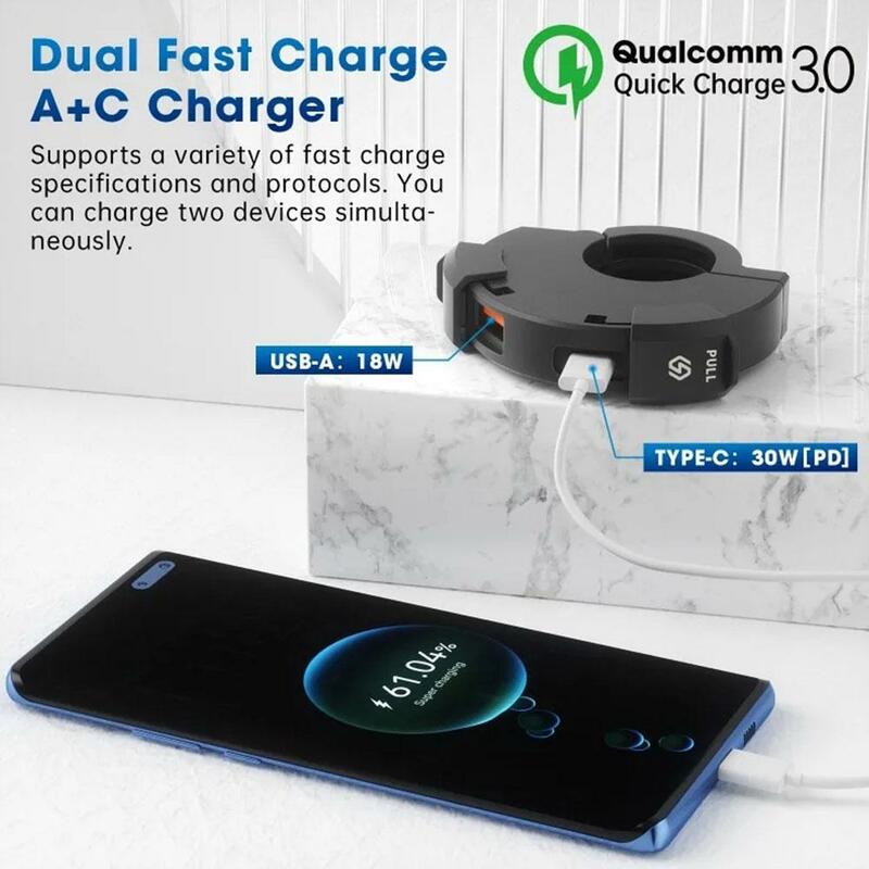 QC3.0 Motorcycle USB Fast Charger 30W Type C Port Socket Waterproof Handlebar Mounting Bracket Phone Charger For Bike Moto Z5C3