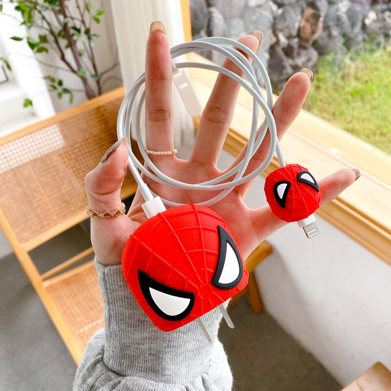 Marvel Spidreman Cable Holder Phone Cord Protector IPhone / IPad 18W/20W Fast Charger Cable Protection Organizer Figure Kids Toy