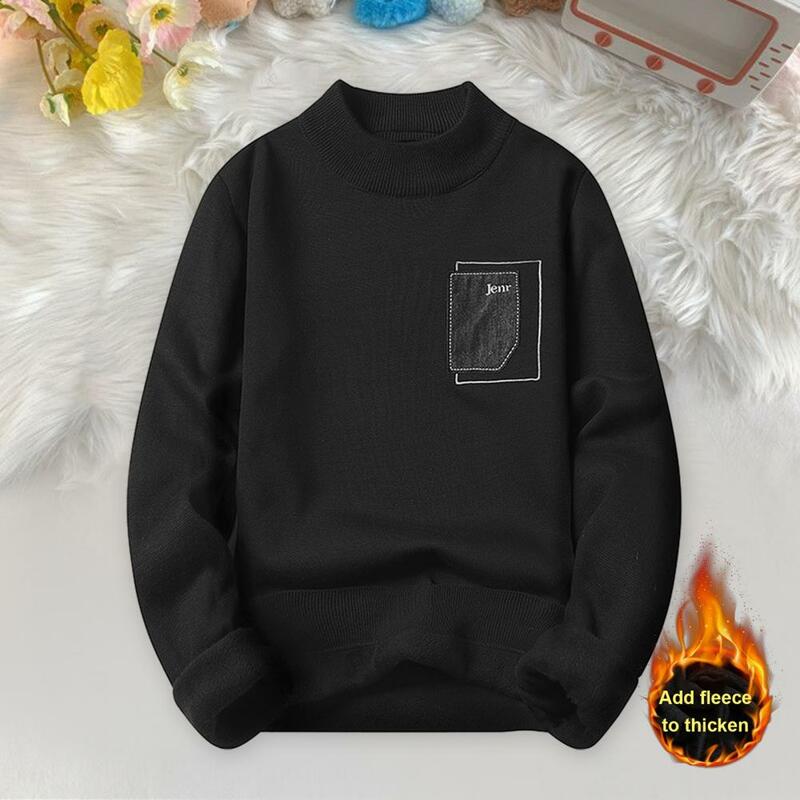 Men Knitted Sweater Men's Thickened Plush Sweater with Half-high Collar Neck Protection for Fall Winter Soft Warm Pullover