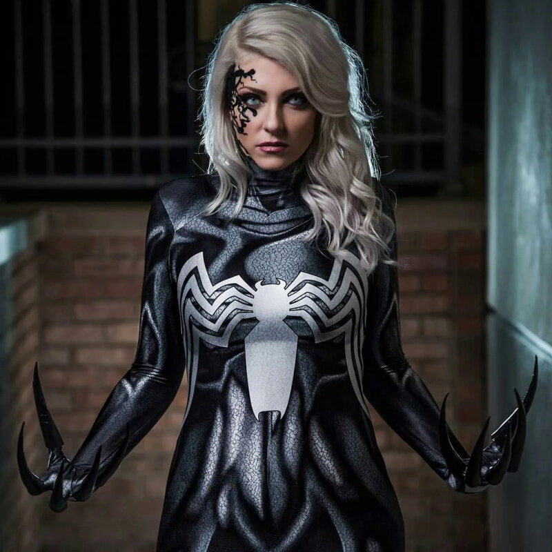 Adult Kids Black Venom Spidercosplay Costume Party Female Girls Woman Superhero Jumpsuit Halloween Zentai Bodysuit