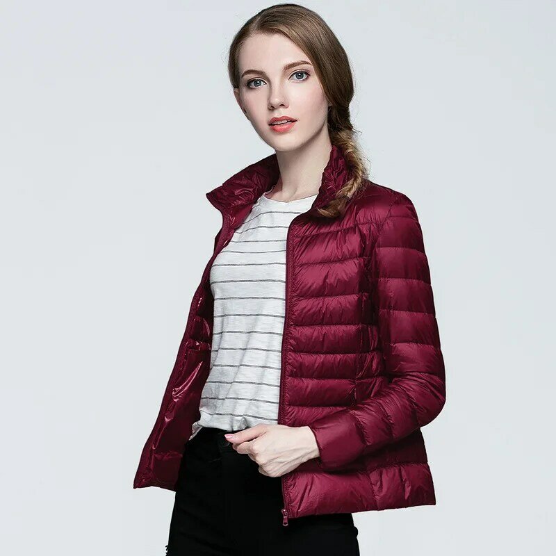 Chaqueta de plumón de pato blanca ultraligera para mujer, abrigo cálido informal de talla grande, Parka con capucha, otoño e invierno, 90%