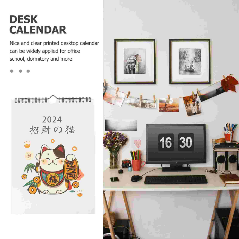 Delicato calendario da parete 2024 stile semplice pianificatore di Note per ufficio calendari A4 fortunati famiglia di carta