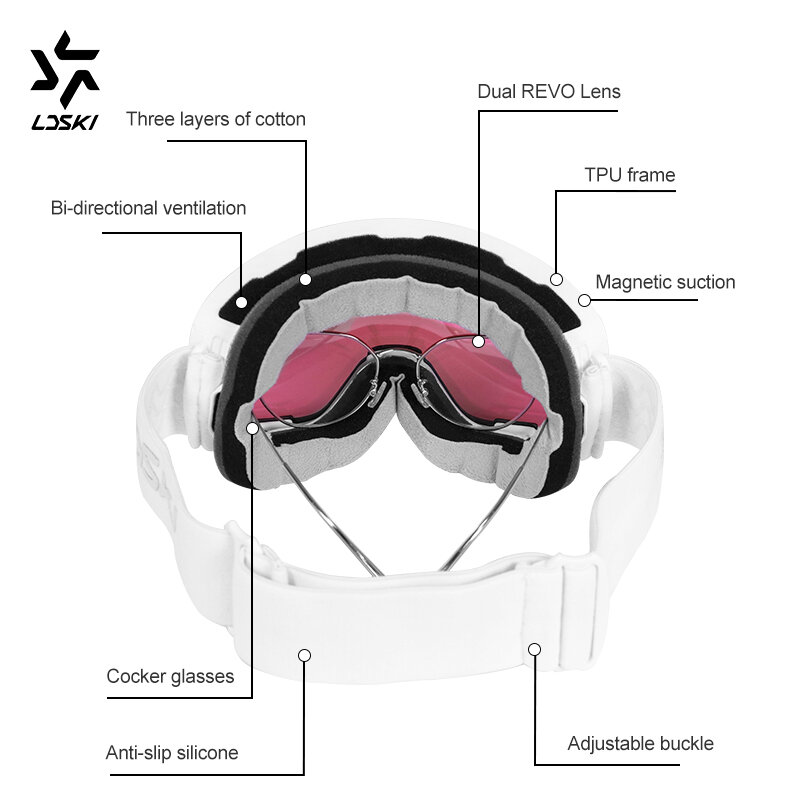 Ldski Ski Bril Met Magnetische Dubbellaags Gepolariseerde Lens Anti-Fog Uv400 Snowboard Bril Heren Dames Bril Brillen Etui