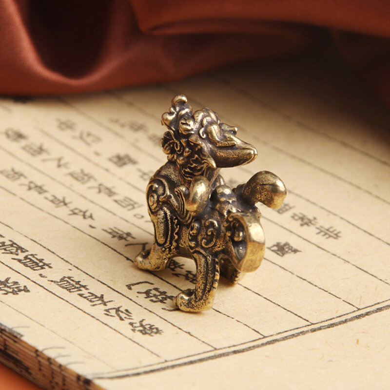 Chińska figurka figurka z mosiądzu Fengshui Kylinsculpture bogactwo wystrój dobrobyt dobry ozdoba Yao Pi Qilin smok szczęście zwierzę