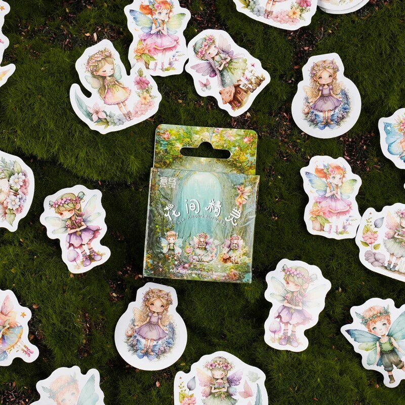 46Pcs Stickers boxed stickers Flower Fairy Theme Subtlety Handbook Decoration Material Stationery Scrapbooking Cut 64*44mm