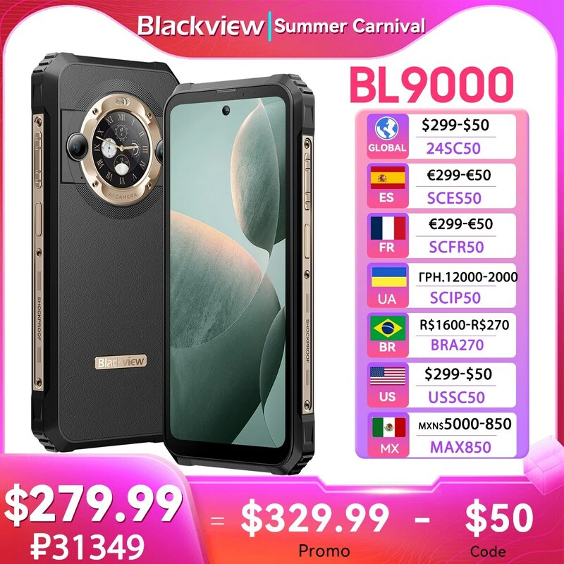 Blackview BL9000 ponsel pintar berat, ponsel pintar 5G 6.78 "2.4K FHD + tampilan (12 + 12)GB 512GB 8800mAh dengan 120W