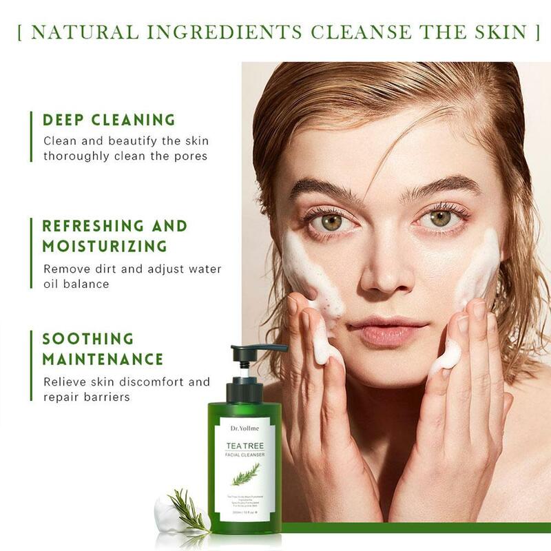Nettoyant pour le visage au thé d'arbre, doux, non irritant, barrière nettoyante, pores, hydratant, réparateur pour le visage, 300ml, K2K0