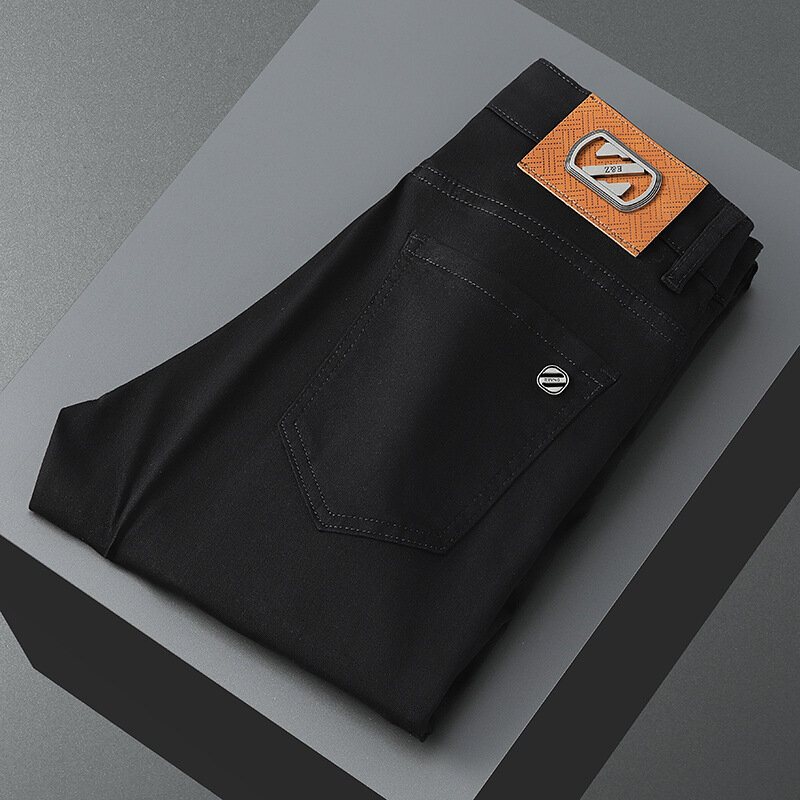 Джинсы мужские стрейчевые, простые классические брюки-карандаш, не выцветающие, чисто черные, для офиса и покупок, для отдыха