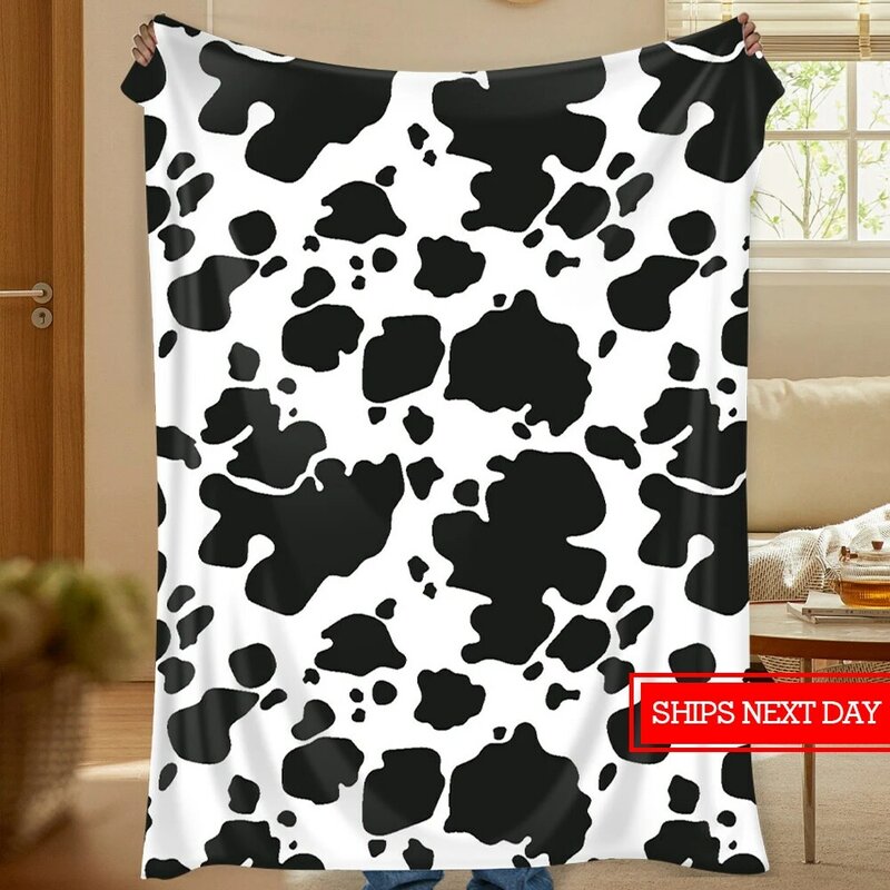 Manta de franela con estampado de vaca, adecuada para camas dobles, sofás y sofás