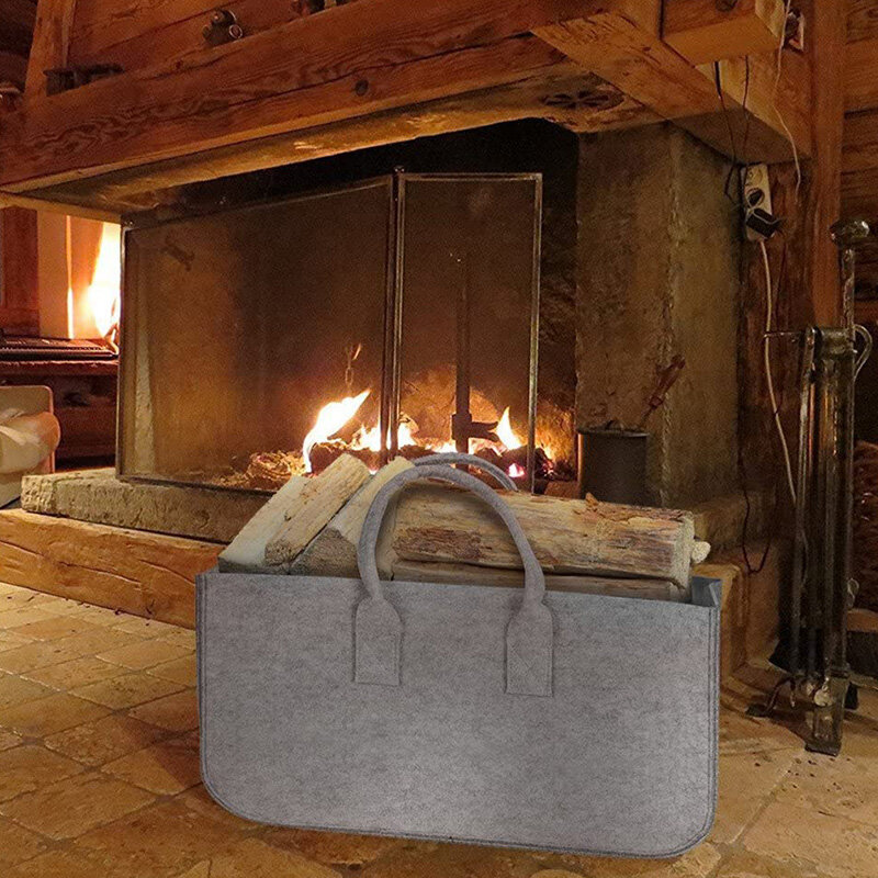 Fireplace Wood Felt Storage Bag Basket Magazine Rack Firewood Pocket,Felt Foldable Firewood Holder Basket