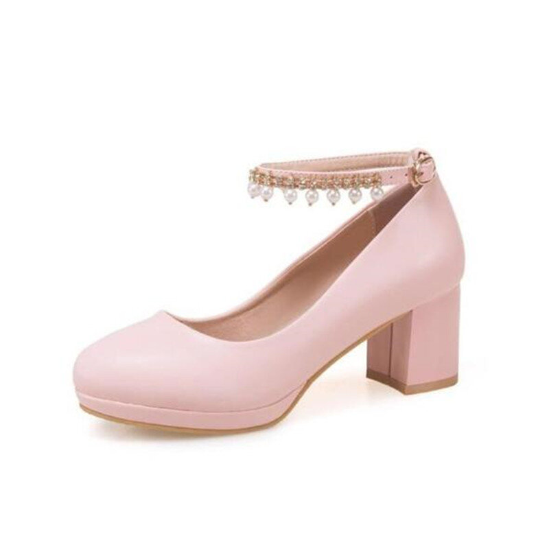 Größe 30-43 Mädchen High Heels Schuhe Frau Plattform Pumpen Mode Perle frauen Dicken Absätzen Prinzessin Party Büro hochzeit Schuhe