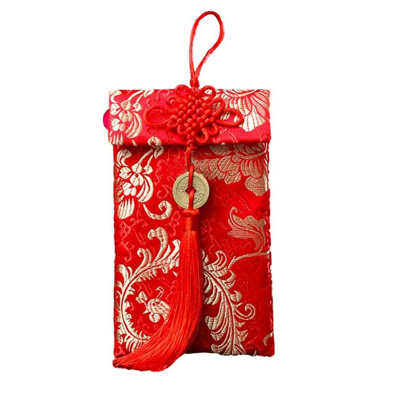 Bolsa de dinero de la suerte tradicional, seda de imitación suave, sobre rojo de Año Nuevo para novia, niños, cumpleaños, Env E6I2
