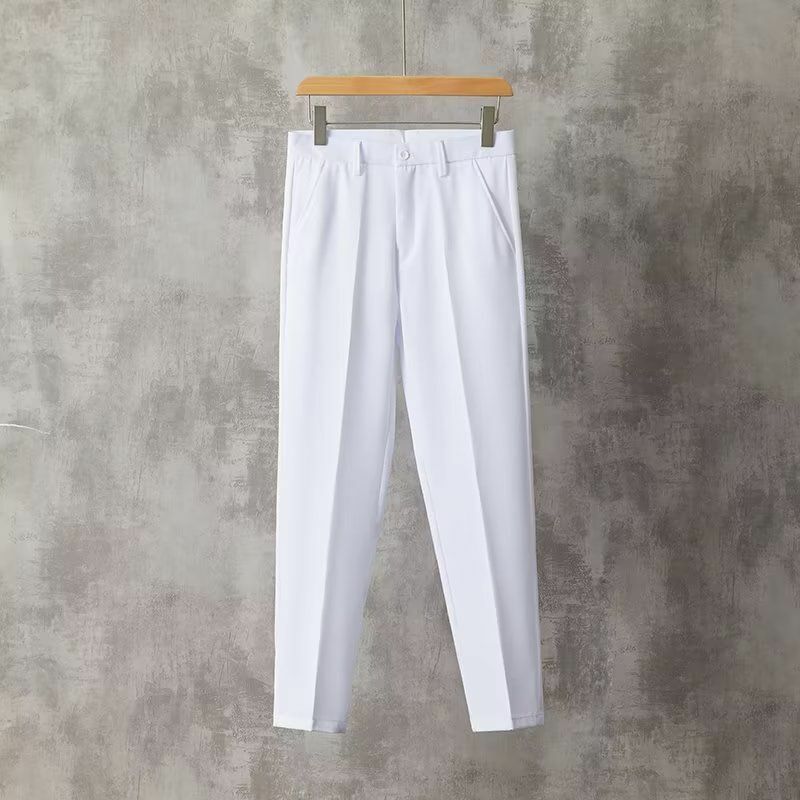 2024 Letnie nowe męskie spodnie w jednolitym kolorze z zamkiem błyskawicznym Biznes i rozrywka Moda Slim Commuter Ice Shreds Proste spodnie