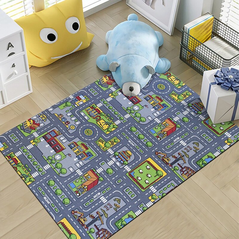 Children's Boys City Town Car Roads Interactive Playroom Playmat Soft Play Carpet Mat