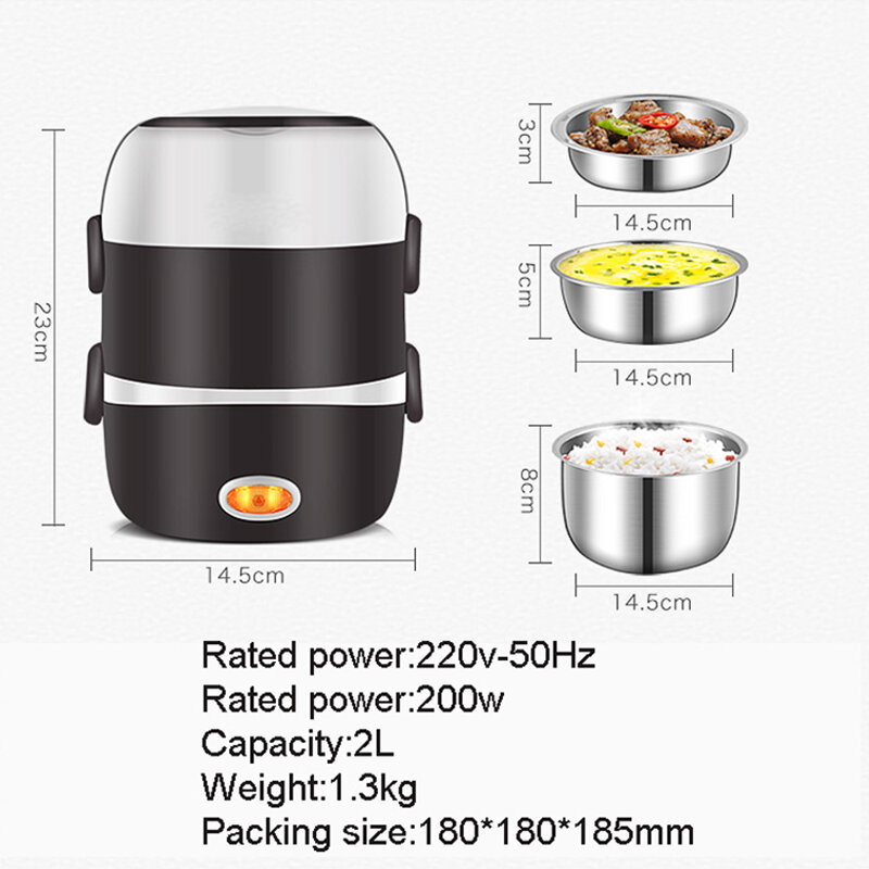 Mini cuociriso elettrico in acciaio inox 2/3 strati contenitore per alimenti a vapore portatile riscaldamento pasto Lunch Box riscaldatore Warmer Bento