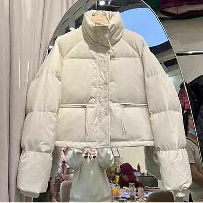 Jaket puffer Musim Dingin Wanita, jaket hangat pendek, jaket berbantalan ritsleting, mantel Luaran bahan katun parka Musim Dingin 2023