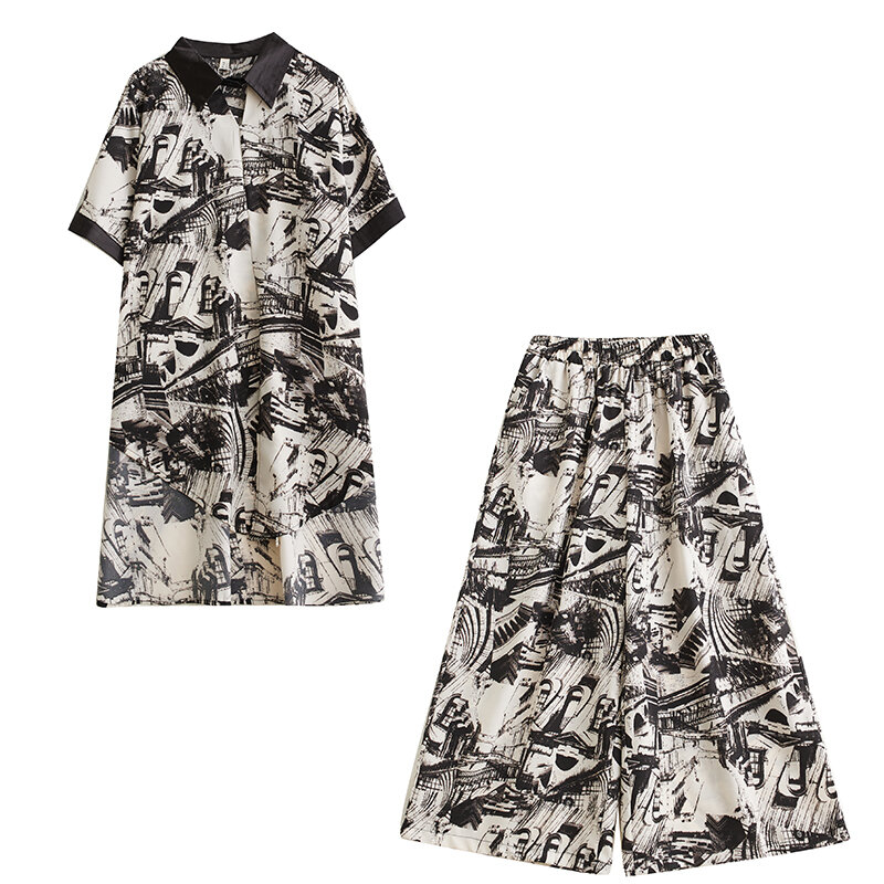 Blusa holgada fina con estampado Floral para mujer, pantalones de pierna ancha de cintura alta, 2 piezas, moda urbana, conjunto informal de verano